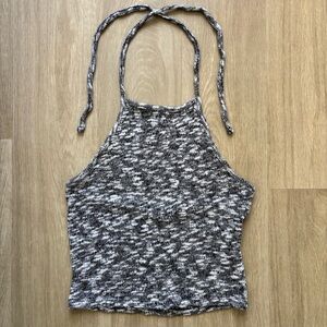 American Eagle Outfitters Black and White Crop Tank Top with Tie Front